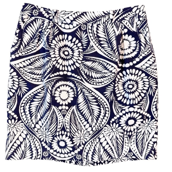 KATE SPADE Zip Back Floral Print Mini Skirt w Pockets Size 6 in Navy and White - Picture 1 of 12